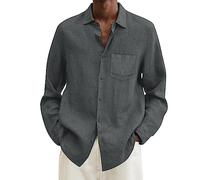 Male Summer Cotton Linen Solid Casual Plus Size Loose Shirt Mens Turn Down Long Sleeve Shirt Slipper Gift Stretch Shirts for Men Dark Gray
