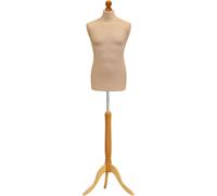 Male Tailors Dummy Cream Dressmakers Fashion Students Mannequin Display Bust with A Light Wood Tripod Base