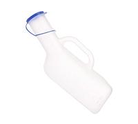 Male Urinal - Urine Bottle with Long Neck, Spout Length 11cm Lid and Handle - 1 Litre Capacity(White) Happy