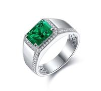 Male Wedding Band, Promise Rings Sterling Silver Signet Band with Created Emerald Silver for Women Wife Fiancée Size Q 1/2