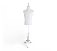 Male White Lace Mannequin Torso with Adjustable Wooden Tripod Stand, Pinnable Dress Form 130-180cm, Polystyrene Body Menswear Display Dummy