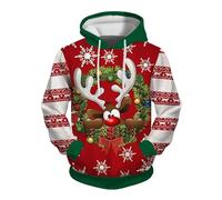 Male Winter Christmas Hooded Long Sleeve Sweatshirt Humorous Design All-Over Print Practical Pockets Ideal for Cold Days Festive Occasions, coffee, S