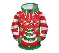 Male Winter Christmas Hooded Long Sleeve Sweatshirt Humorous Design All-Over Print Practical Pockets Ideal for Cold Days Festive Occasions, red, S