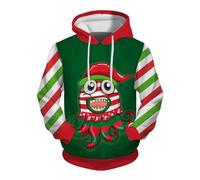 Male Winter Christmas Hooded Long Sleeve Sweatshirt Humorous Design All-Over Print Practical Pockets Ideal for Cold Days Festive Occasions, Army Green, S