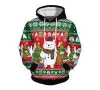 Male Winter Christmas Hooded Long Sleeve Sweatshirt Humorous Design All-Over Print Practical Pockets Ideal for Cold Days Festive Occasions, White, S