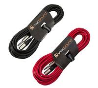 Male XLR to 6.35mm Stereo TRS Jack Lead Audio Cable 2 Pack 10m Black/Red | 2 x Noiseless OFC Balanced Signal, Audio, Speaker, Patch Cable / 4 Colours