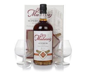 Malecon 12 Year Old Reserva Superior Gift Pack with 2x Glasses Dark Rum