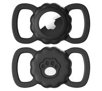 Maledan 2 Pack Airtag Dog Collar Holders Compatible with Apple AirTag GPS Tracking Finder - Air Tag Protective Silicone Case with Paw Pattern for Dog Airtag Holder Cat Collar Loop Holder, Black+Black