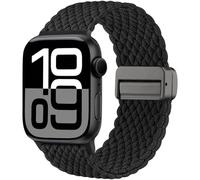 Maledan Braided Strap Compatible with Apple Watch Strap 44mm 45mm 46mm 49mm 42mm - Series 3 2 1, Nylon Stretchy Magnetic Sport Band for iWatch Strap Series 11 10 9 8 7 6 5 4 3 2 1 SE Ultra, Black