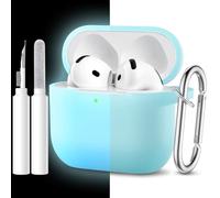 Maledan Case Compatible with AirPods 4, Soft Silicone Full Body Protective Shockproof Case for Apple AirPods 4th Generation with Cleaner Kit & Carabiner [LED Visible], Luminous Blue