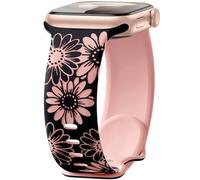 Maledan Floral Engraved Strap Compatible with Apple Watch Straps 41mm 40mm 38mm 42mm for Women, Two-Tone Flower Soft Silicone Sport Band for iWatch Strap SE Series 11 10 9 8 7 6 5 4 3 2 1, Black/Pink