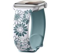 Maledan Floral Engraved Strap Compatible with Apple Watch Straps 41mm 40mm 38mm 42mm for Women, Two-Tone Flower Silicone Sport Band for iWatch Strap SE Series 11 10 9 8 7 6 5 4 3 2 1, White/Pinegreen