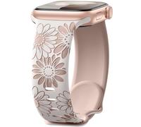 Maledan Floral Engraved Strap Compatible with Apple Watch Straps 45mm 44mm 42mm 46mm 49mm Women, Two-Tone Flower Silicone Band for iWatch SE Series 11 10 9 8 7 6 5 4 3 2 1 Ultra, Starlight/Milk Tea