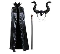Maleficent Costume Women Adult Halloween Carnival, Black Maleficent Horn Maleficent Wing Black Maleficent Staff for Devil Evil Queen