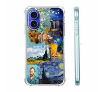 malegaon Van Gogh Paintings Collage Case for iPhone 16,Starry Night Pattern Case, Soft TPU tective Cover for iPhone 16,6.1"