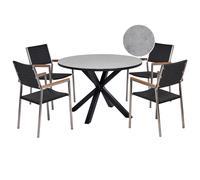 Beliani Garden Dining Set 4 Seater Maletto/Grosseto Pe Rattan Marble Effect Grey/ Black, Grey