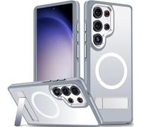 MALEWOLF for Samsung Galaxy S25 Ultra Case, Shockproof S25 Ultra Phone Case with Kickstand, Anti-Skid Protective Case Fits for Magsafe, Translucent Hard Back Cover for Galaxy S25 Ultra (Grey/White)