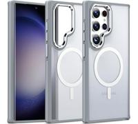 MALEWOLF Magnetic Designed for Samsung Galaxy S22 Ultra Case Compatible with Magsafe, Non-Slip [Color-Blocking TPU Edge] Matte Translucent Shockproof Case for Galaxy S22 Ultra (Grey/White)