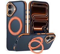 MALEWOLF Stand Ring for iPhone 17 Case Compatible with MagSafe, 360° Adjustable Stand for Non-Slip Translucent Matte Cover, Drop Protection Magnetic Case (Black/Orange, for iPhone 17 Pro)