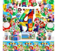 Mali 4 Years Old Party Supplies, 81pcs Tableware Set, Decoration for Boys - Table Decorations - 80 pcs Include Cups Paper Plates and Napkins for Gamer Party