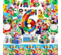 Mali 6 Years Old Party Supplies, 81pcs Tableware Set, Decoration for Boys - Table Decorations - 80 pcs Include Cups Paper Plates and Napkins for Gamer Party