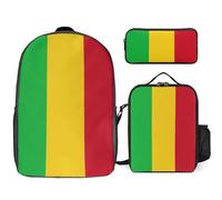 Mali National Flag Printed School Backpack Set Lunch Bag And Pencil Case 3-Piece School Bags Teens Girls Boys Primary Junior Middle Water Resistant Lightweight Bookbag Travel Rucksack