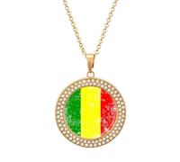 Mali Vintage Flag Fashion Necklace Chain Round Graphic Pendant with Diamond Jewellery Golden-style