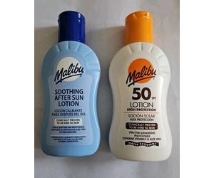 Malibu 2pc Sunscreen Set SPF 50 Sunscreen + After Sun Lotion 2 x 100ml.