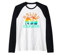 Malibu Beach California Surf Surfer Retro Sunset Girls Raglan Baseball Tee