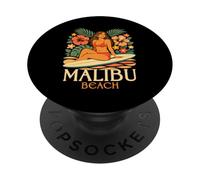 Malibu Beach Girl Surfer Hibiscus Floral Summer Surfing PopSockets Adhesive PopGrip