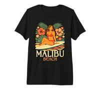 Malibu Beach Girl Surfer Hibiscus Floral Summer Surfing Premium T-Shirt