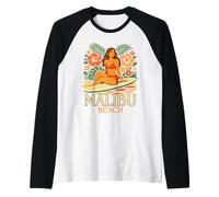 Malibu Beach Girl Surfer Hibiscus Floral Summer Surfing Raglan Baseball Tee