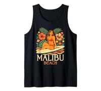 Malibu Beach Girl Surfer Hibiscus Floral Summer Surfing Tank Top