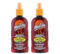 Malibu Bronzing Oil SPF 15 Tanning Set 2 x 200 ml Waterproof Coconut Oil for Sunbathing and Beach