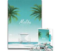 Malibu CA Travel Poster Jigsaw Puzzles for Teenagers,Help The Brain Exercise Addictive Toys to Cultivate Patience A Work of Art 38x26cm