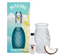 Malibu Caribbean Coconut White Rum Miniature Alcohol Bottle and Pineapple Glass Gift Set, including 5cl Malibu Rum and a Stylish Pineapple-Shaped Glass. Perfect for Christmas and Birthdays.