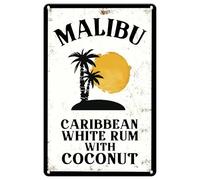 Malibu Caribbean White Rum With Coconut Vintage Metal Sign,Funny Summer Decor Plaque Durable Tin Signs For Home Bar Pub Cafe Farm Garden Garage Yard Kitchen Decor Retro Metal Tin Sign 8X12 Inches