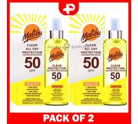 Malibu Clear Protection 50 SPF Spray Dry Feel Water Resistant 250ml 2 Packs