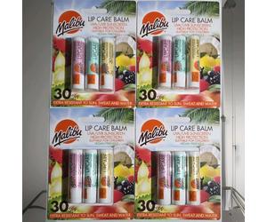Malibu Lipbalm SPF30 12ml Watermelon, Mint, Vanilla, 4 Pack's of 3/ 12 In Total