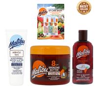 Malibu SPF8 bronzing butter 300ml, Miracle Tan 75ml, Tanning oil 100ml, lip balm
