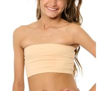 Malibu Sugar Girls Bandeau Tube Top Bra Strapless Comfort Fit Supportive Back to School One Size Fits Girls Age 10 to 14, Nude, 9-10
