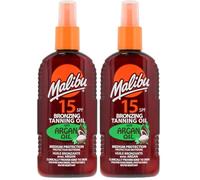 Malibu Sun SPF 15 Bronzing Tanning Argan Oil Spray with Medium Protection, Water Resistant, Tropical Scent, 200ml (Pack of 2)