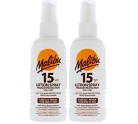 Malibu Sun SPF 15 Lotion Spray, Medium Protection Sun Cream, Water Resistant, Vitamin Enriched, with Shea Butter Extract, 100ml (Pack of 2)