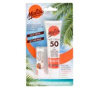 Malibu Sun SPF 50 Face Cream and SPF 30 Lip Balm Duo, High Protection Sun Cream, Water Resistant, Vitamin Enriched, 2 pack