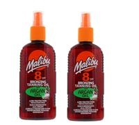 Malibu Sun SPF8 Bronzing Tanning Oil Spray 200ml With Argan Oil Twin Pack