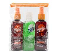Malibu Sun Travel Essentials, Dry Oil Sprays and Soothing Aloe Vera Aftersun Gel, Medium Protection, Water Resistant, SPF 10 and 15, Multipack, 3 x 100ml