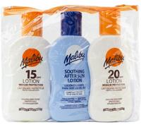 Malibu Sun Travel Essentials with Suncream Protection and Soothing Aftersun Lotion, Water Resistant, SPF 15 and 20, Multipack, 3 x 100ml