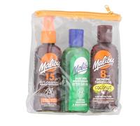Malibu Sun Travel Tanning Essentials Set, 3 x 100ml | SPF 15 Dry Oil Spray, SPF 8 Bronzing Oil, After Sun Gel, Water Resistant, Summer Essentials