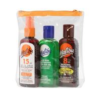 Malibu Sun Travel Tanning Essentials with Dry Oil Spray Medium Protection and After Sun Lotion, SPF 15 and 8, Multipack, 3 x 100ml