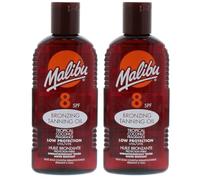 Malibu Tanning Oil SPF 8 Sun Protection Set 2 x 200 ml Waterproof Tanning Oil for Sunbathing and Beach